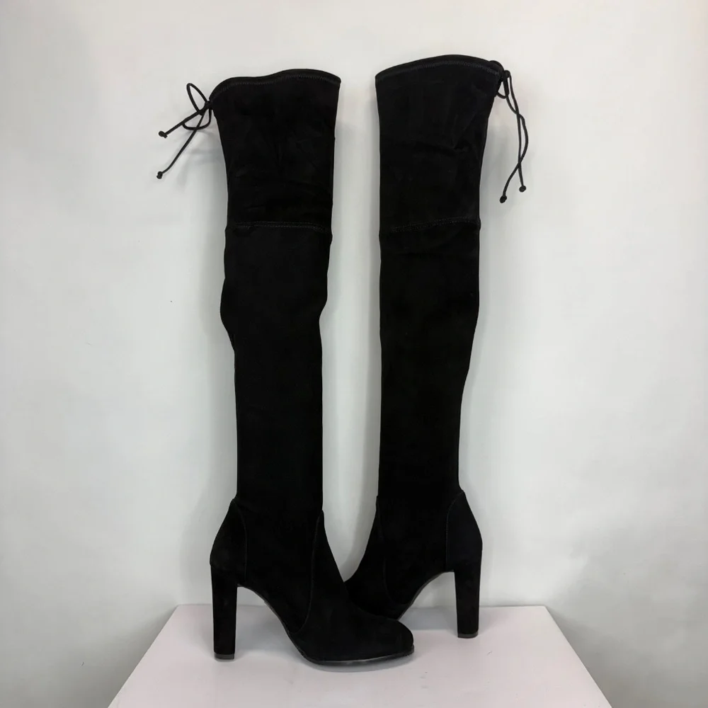 New Stuart Weitzman Highland Over The Knee Boot Black Suede Sz 9